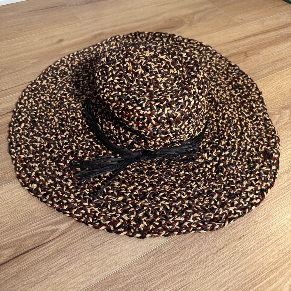 J. Crew Raffia Woven‎ Sun Beach Hat in Brown Black Tan Neutrals - Picture 2 of 6